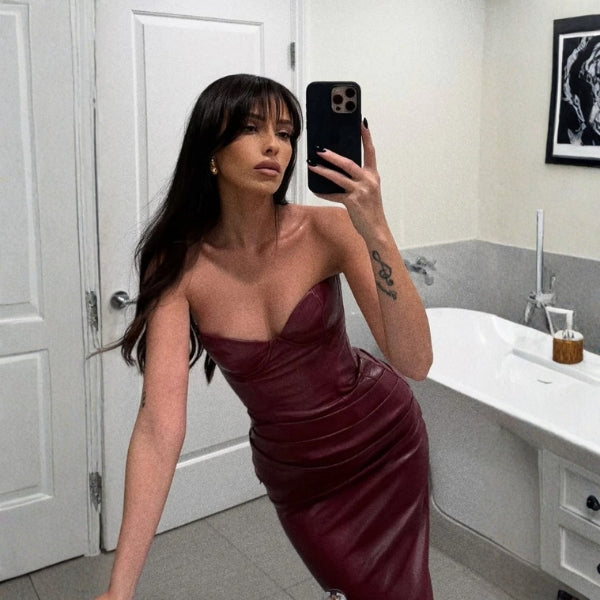 The Verona Faux Leather Corset Strapless Dress