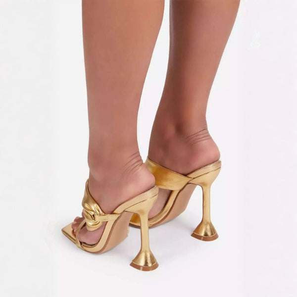 The Aurelia Ruched Metallic Heeled Mules