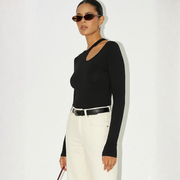 The Valencia Asymmetric Cutout Long-Sleeve Top