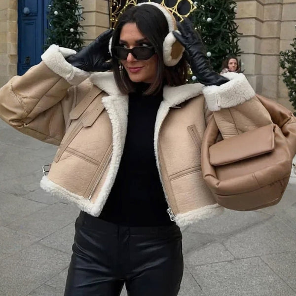 The Aspen Faux-Shearling Collar Cropped Jacket