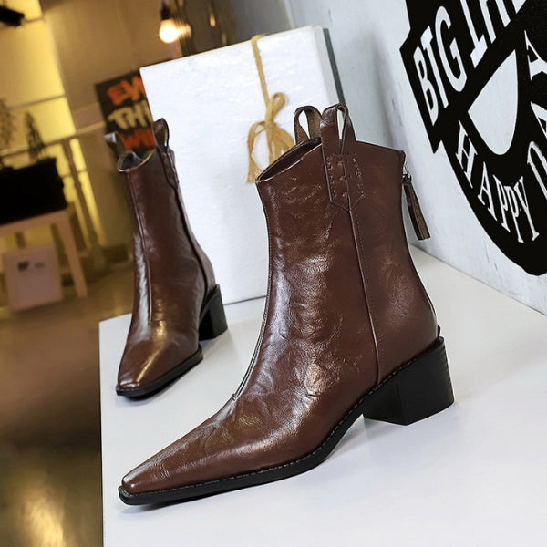 The Dakota Zip-Detail Block Heel Ankle Boots