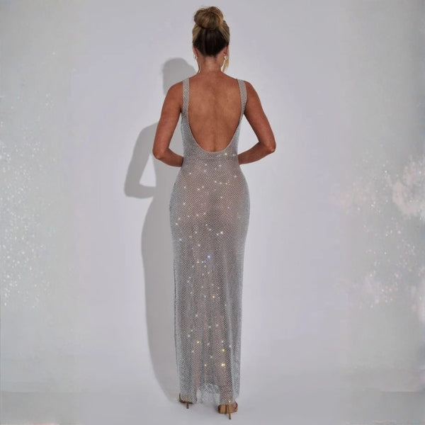 The Monaco Crystal Mesh Maxi Dress