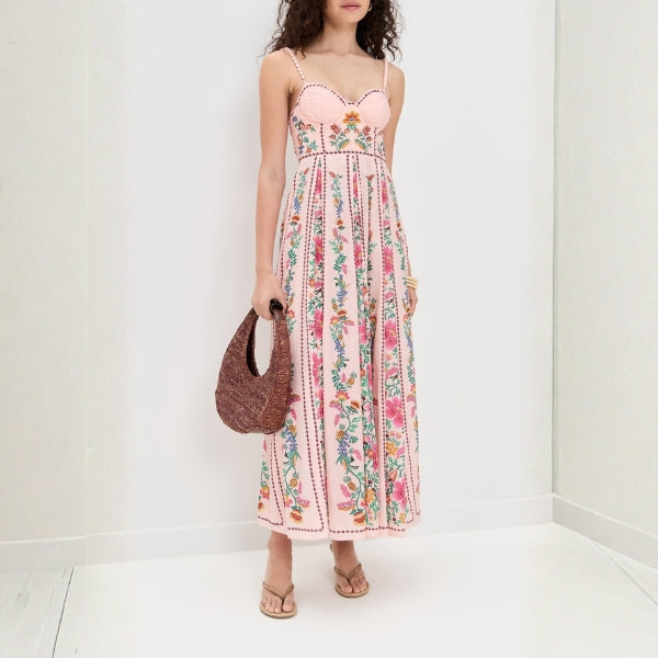 The Capri Embroidered Bustier Maxi Dress