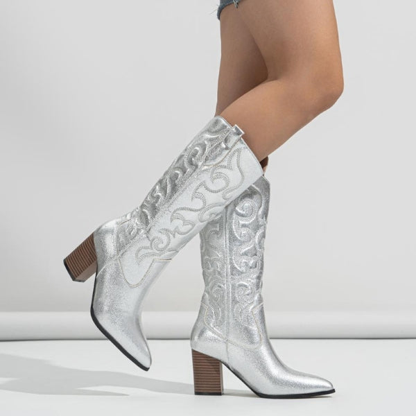 The Dakota Metallic Western Block-Heel Boots