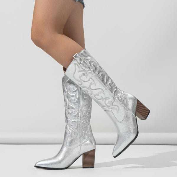 The Dakota Metallic Western Block-Heel Boots