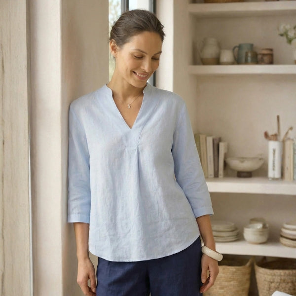 The Santorini Split-Neck Eco-Linen Shirt