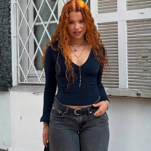 The Roma Deep V-Neck Cropped Top