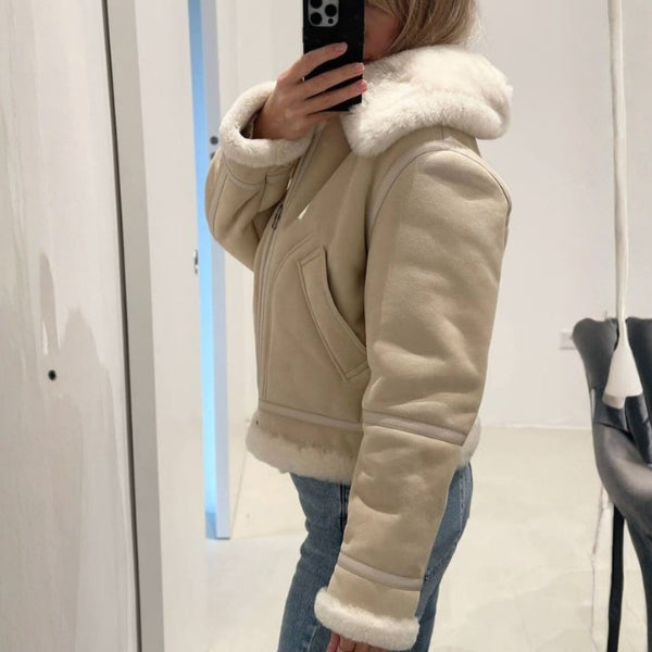 The Aspen Faux-Shearling Collar Cropped Jacket