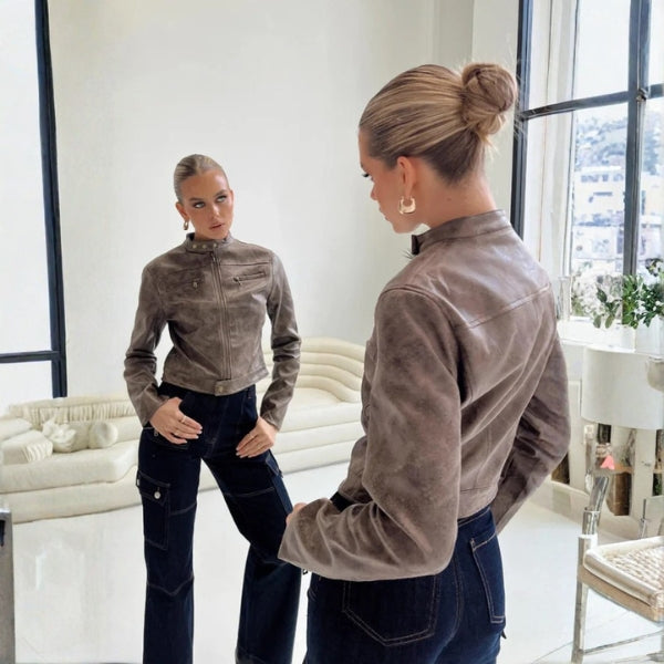 The Milan Cropped Leather Moto Jacket