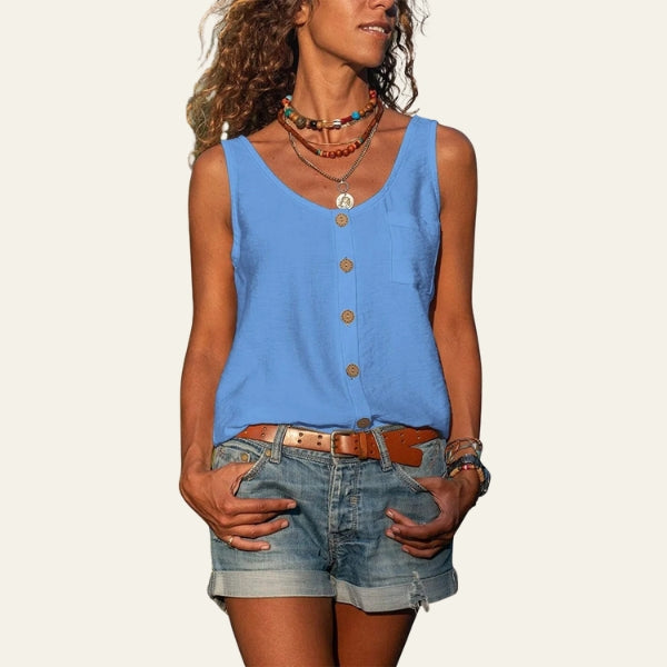 The Riviera Button-Front Pocket Tank