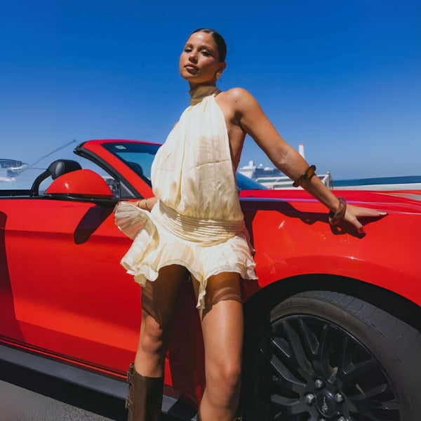 The Loren Apricot Draped Mini Dress