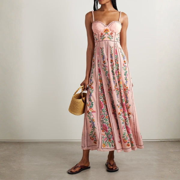 The Capri Embroidered Bustier Maxi Dress