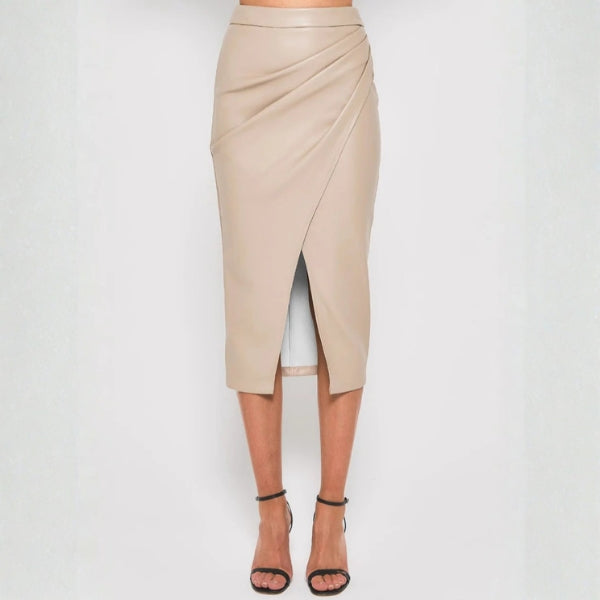 The Vienna Leather Split Midi Skirt