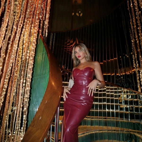 The Verona Faux Leather Corset Strapless Dress