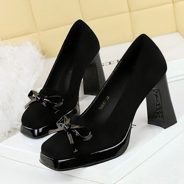 The Verona Bow-Detail Block Heel Pumps
