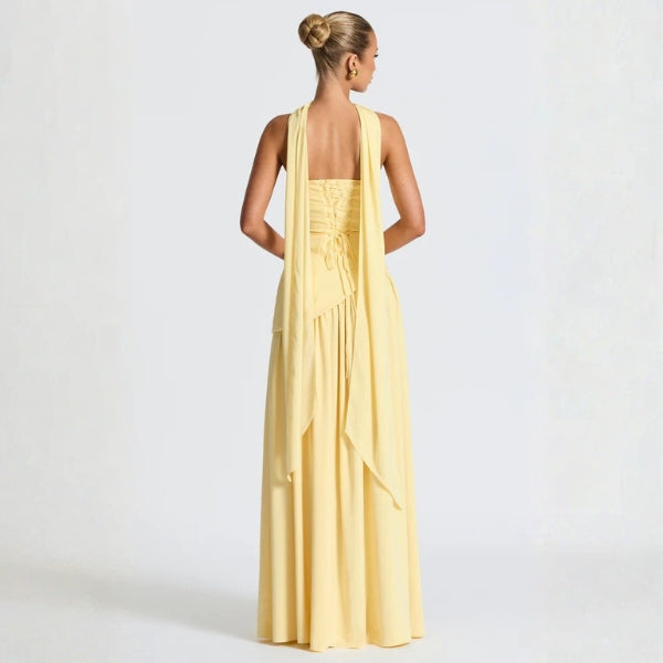 The Riviera Asymmetric-Waist Strapless Maxi Dress