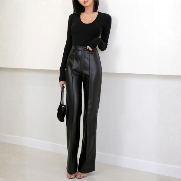 The Elenor High-Waist Leather Trousers