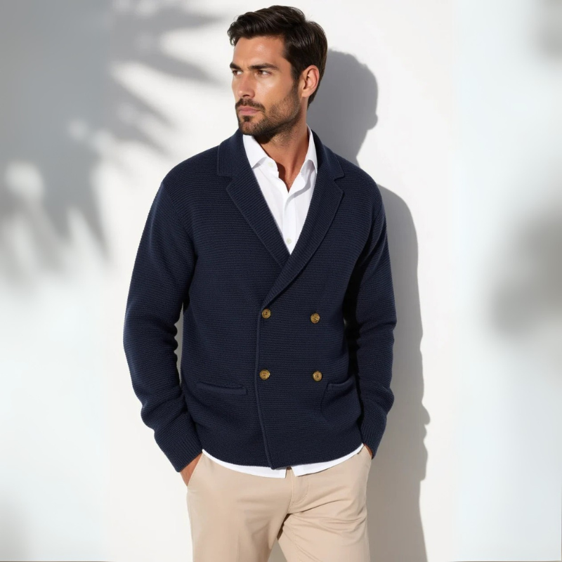 The Geneva Cotton Double-Breasted Knit Cardigan