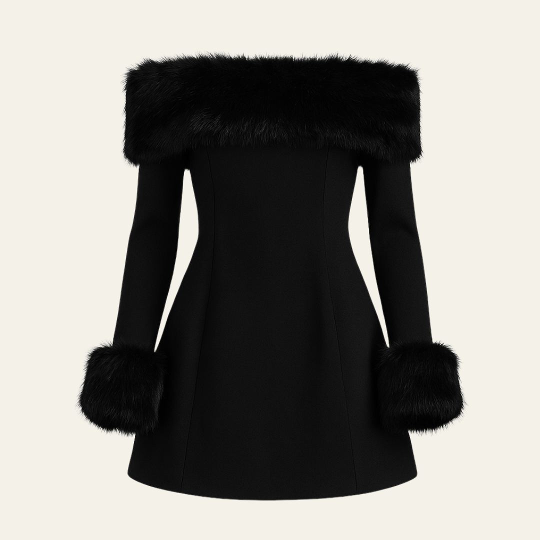 strapless open back dress Off-Shoulder Faux Fur Trim Mini Dress