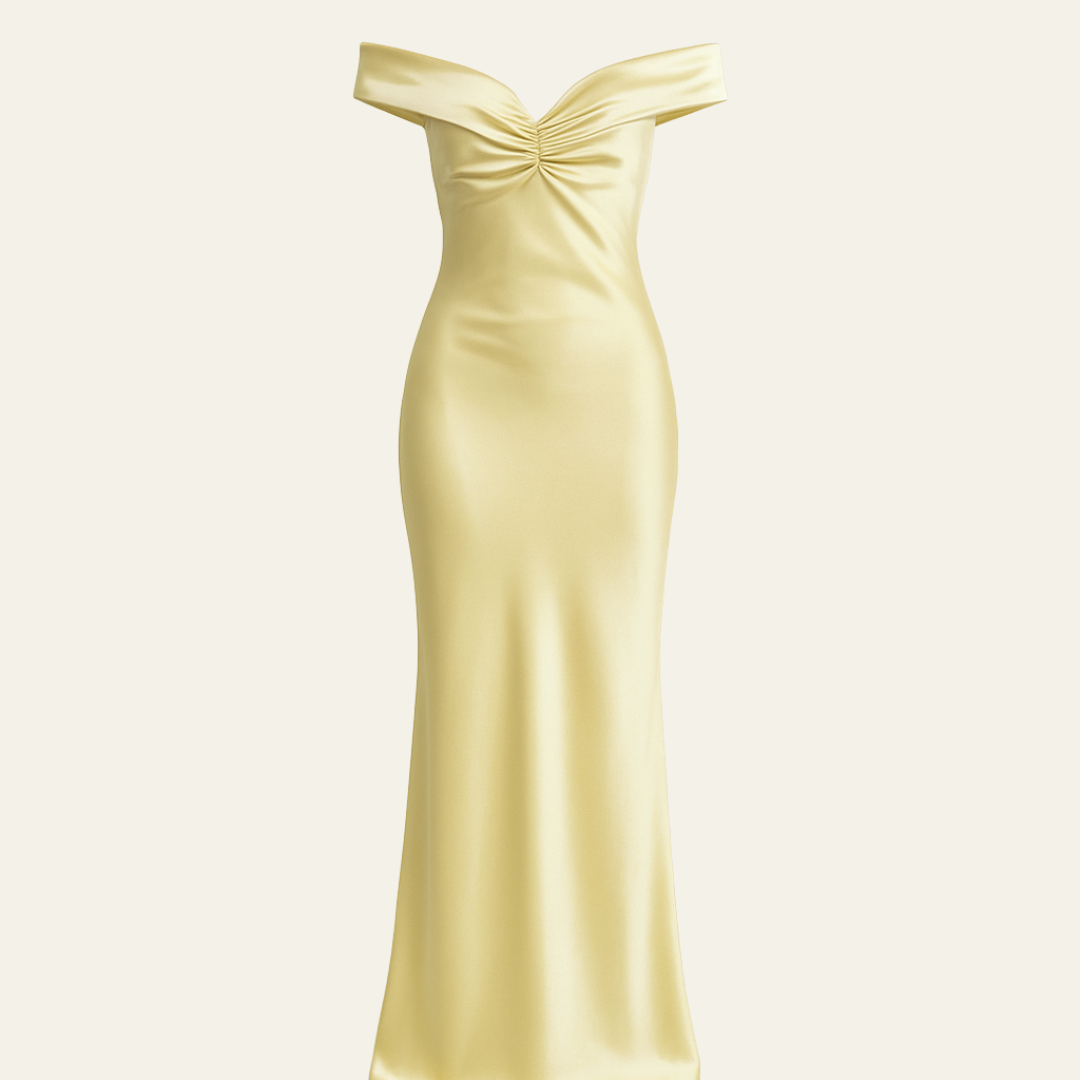 off shoulder maxi dress yellow The Capri Off-Shoulder Maxi Dress