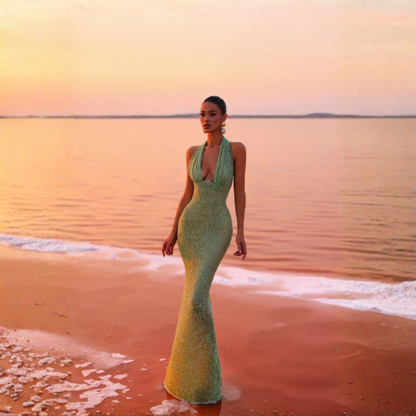 The Celestine Sequin Halter Maxi Dress