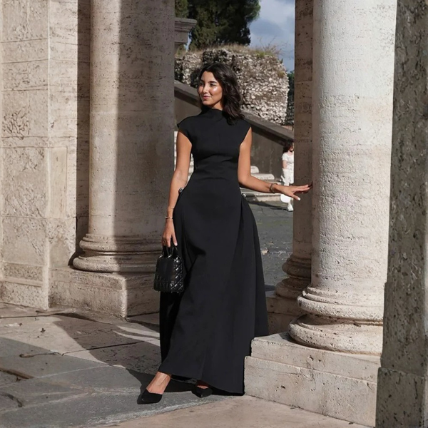 The Isadora Structured High-Neck Maxi Dress