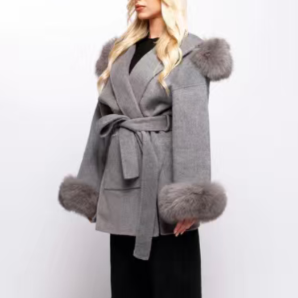 The Arlena Hooded Trim Wrap Coat