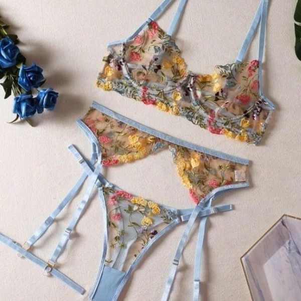 The Marise Embroidered 3-Piece Lingerie Set