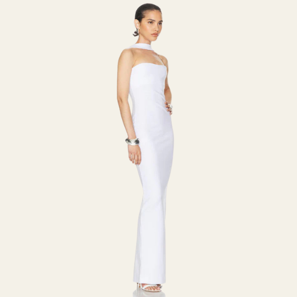 The Amara Strapless Scarlet Maxi Dress