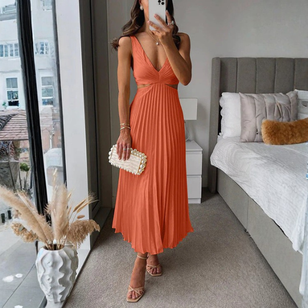 The Elodie Pleated V-Neck Dress