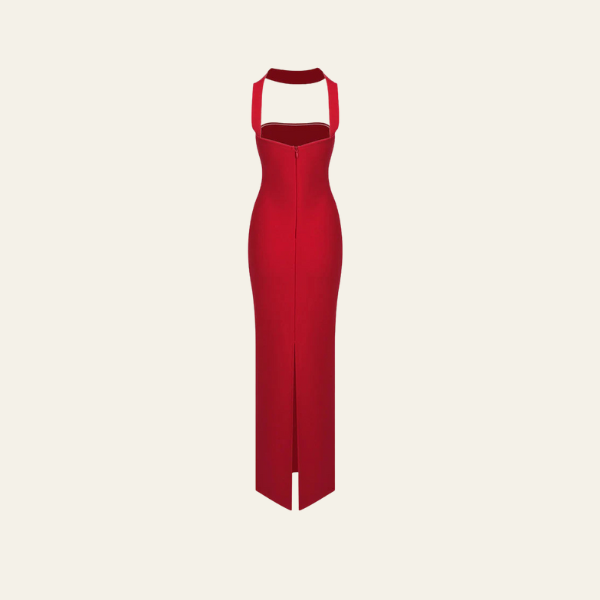 The Amara Strapless Scarlet Maxi Dress