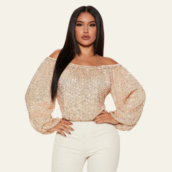 The Celviera Sequin Off-Shoulder Blouse