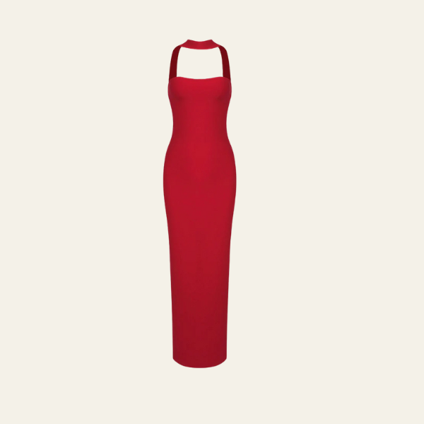 The Amara Strapless Scarlet Maxi Dress