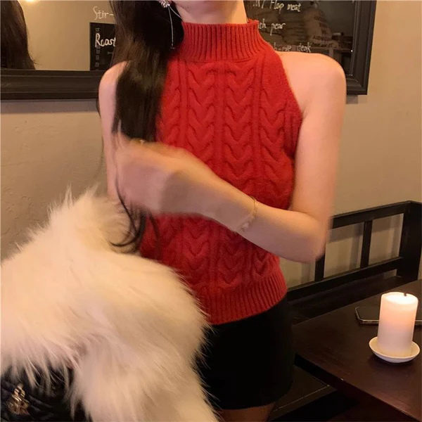 The Renée Cable Knit Sleeveless Turtleneck