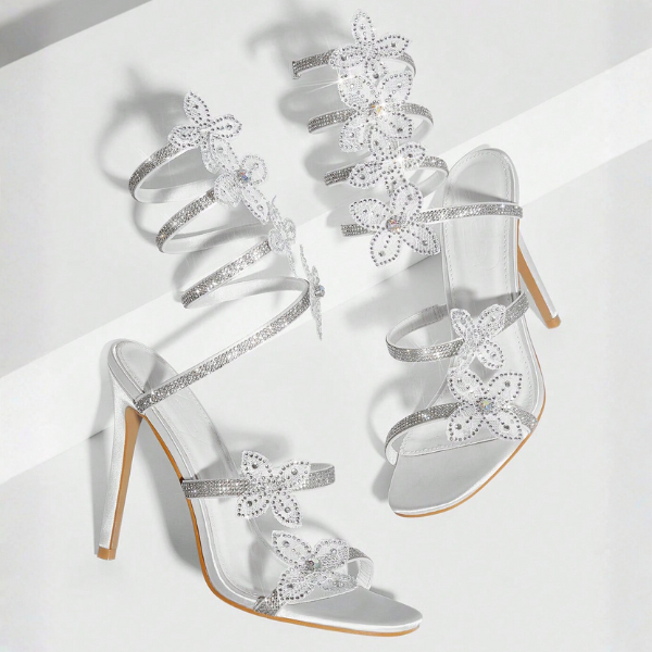 The Aurelle Rhinestone Floral Wrap Stiletto Heels