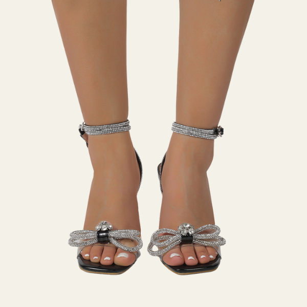 The Verona Rhinestone Bow Clear Strap Heels