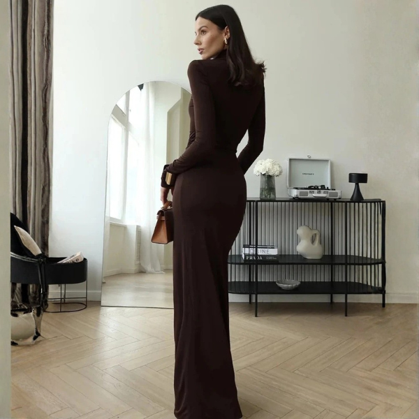 The Calista High Neck Ruched Maxi Dress