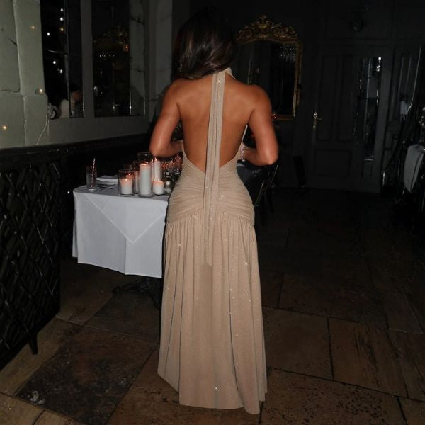 The Arlisse Sparkle Halter Maxi Dress