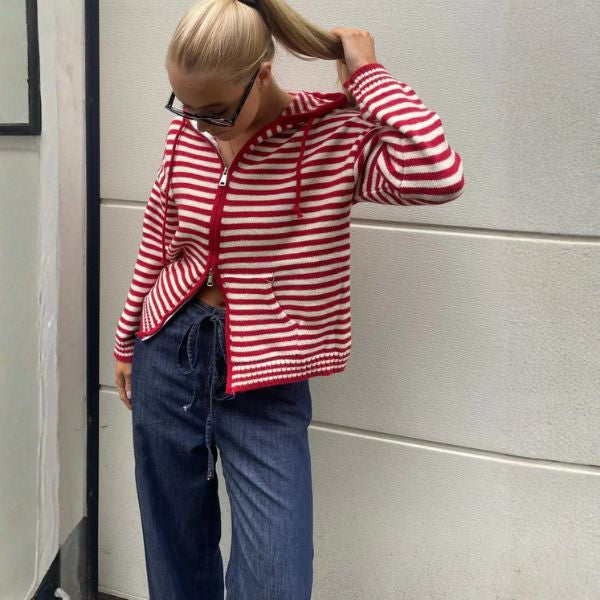 The Marentis Striped Zip-Up Knit Hoodie