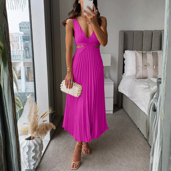 The Elodie Pleated V-Neck Dress