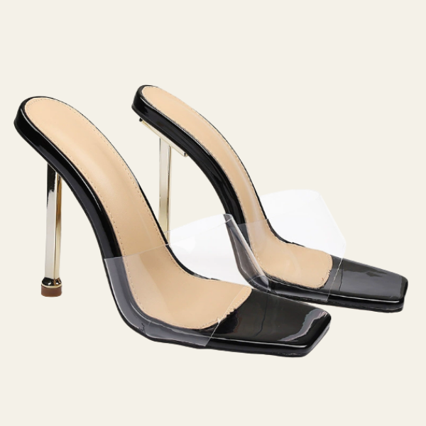 The Livia Clear Strap Metal Stiletto Heels