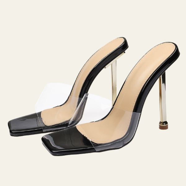 The Livia Clear Strap Metal Stiletto Heels