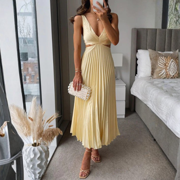 The Elodie Pleated V-Neck Dress