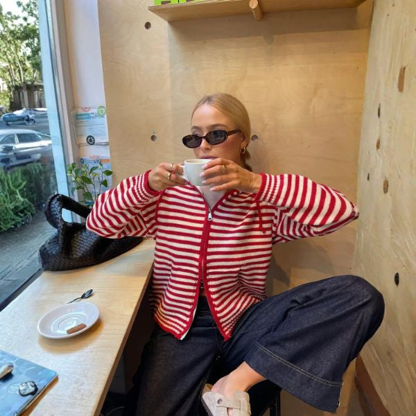 The Marentis Striped Zip-Up Knit Hoodie