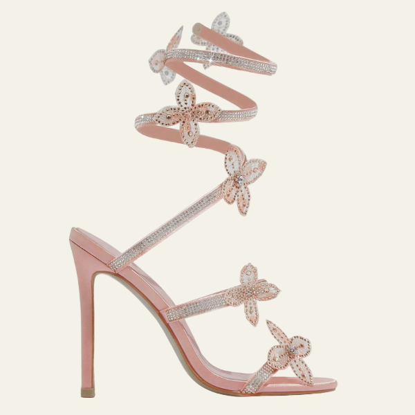 The Aurelle Rhinestone Floral Wrap Stiletto Heels