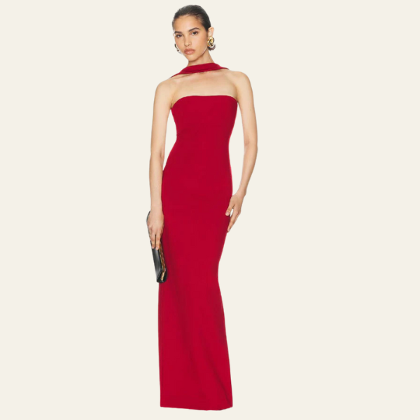 The Amara Strapless Scarlet Maxi Dress