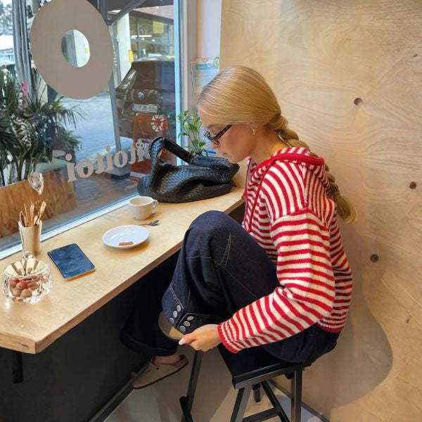 The Marentis Striped Zip-Up Knit Hoodie