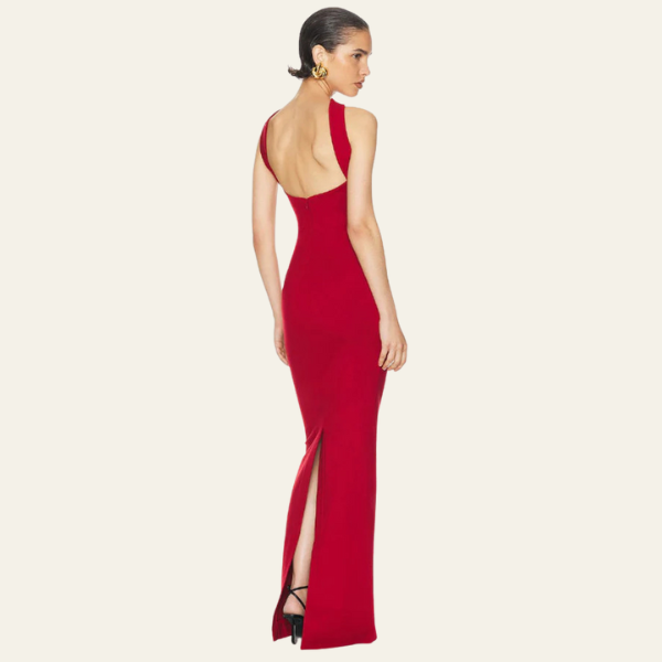 The Amara Strapless Scarlet Maxi Dress