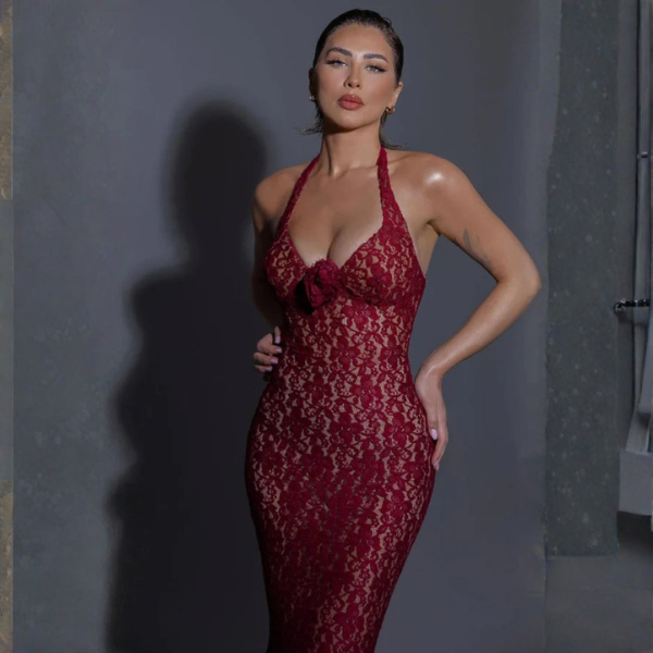 The Marisse Lace Halter Evening Gown