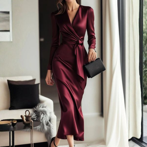 The Hawthorne Burgundy Draped Wrap Dress